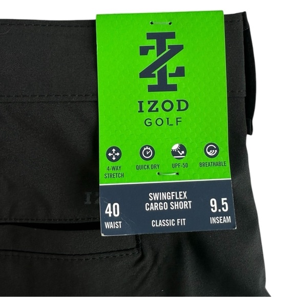 Izod Men's Swingflex Cargo Golf Shorts Size 40 Black NWT - Picture 7 of 10